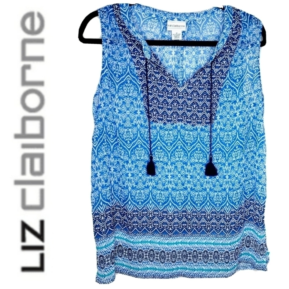 Liz Claiborne Blue Patterned Sleeveless Top
